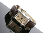 Emporio Armani Classic Beige Dial Brown Leather Strap Watch For Women - AR0155