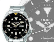 Seiko 5 Sports Automatic Black Dial Silver Steel Strap Watch For Men - SRPD57K1