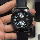Marc Jacobs Larry Chronograph Black Dial Black Leather Strap Watch for Men - MBM5054
