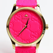 Gucci G Timeless Quartz Pink Dial Pink Leather Strap Watch For Women - YA1264115