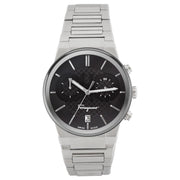 Salvatore Ferragamo Sapphire Chrono Black Dial Silver Steel Strap Watch for Men - SFME00321