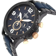 Fossil Nate Chronograph Blue Dial Two Tone Steel Strap Watch for Men - JR1494