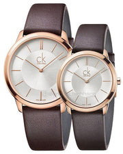 Calvin Klein Minimal White Dial Brown Leather Strap Watch for Women - K3M226G6