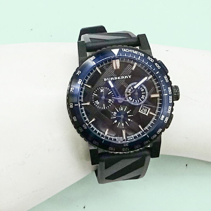 Burberry The City Chronograph Black Dial Black Rubber Strap Watch