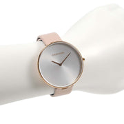 Calvin Klein Full Moon Silver Dial Pink Leather Stap Watch for Women - K8Y236Z6