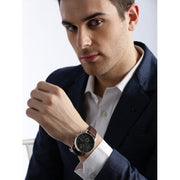 Hugo Boss Navigator Chronograph Grey Dial Brown Leather Strap Watch for Men - 1513494