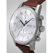 Hugo Boss Navigator Chronograph White Dial Brown Leather Strap Watch for Men - 1513495