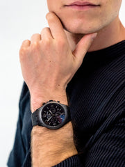 Fossil Forrester Chronograph Black Dial Black Steel Strap Watch for Men - FS5697