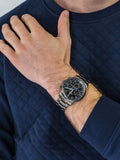 Fossil Goodwin Chrono Analog Black Dial Grey Steel Strap Watch for Men - FS5518