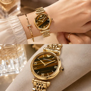 Emporio Armani Gianni T-Bar Brown Dial Gold Steel Strap Watch for Women - AR11703