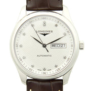 Longines Master Collection Automatic 38.5mm Silver Diamond Dial Brown Leather Strap Watch for Men - L2.755.4.77.3