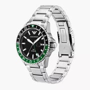Emporio Armani Sea Explorer GMT Black Dial Silver Steel Strap Watch For Men - AR11589