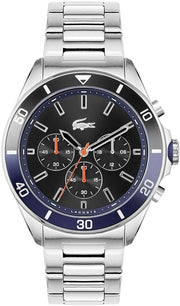 Lacoste Tiebreaker Chronograph Black Dial Silver Steel Strap Watch for Men - 2011155