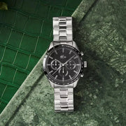 Lacoste Boston Chronograph Black Dial Silver Steel Strap Watch for Men - 2011079