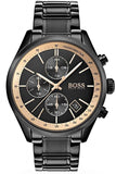 Hugo Boss Grand Prix Chronograph Black Dial Black Steel Strap Watch for Men - 1513578