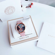Versace Virtus Quartz Grey Dial Pink Leather Strap Watch for Women - VEHC00319
