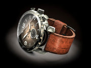 Fossil Nate Chronograph Grey Dial Brown Leather Strap Watch for Men - JR1424