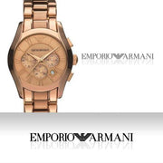 Emporio Armani Valente Chronograph Rose Gold Dial Rose Gold Steel Strap Watch For Men - AR0365