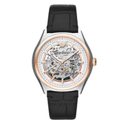 Emporio Armani Zeta Automatic Skeleton Silver Dial Black Leather Strap Watch For Men - AR60018