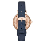 Emporio Armani Meccanico Gianni T-Bar Silver Dial Blue Leather Strap Watch For Women - AR60020
