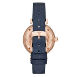 Emporio Armani Meccanico Gianni T-Bar Silver Dial Blue Leather Strap Watch For Women - AR60020