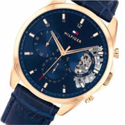 Tommy Hilfiger Baker Chronograph Quartz Blue Dial Blue Leather Strap Watch For Men - 1710451