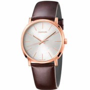Calvin Klein Posh Silver Dial Brown Leather Strap Watch for Men - K8Q316G6