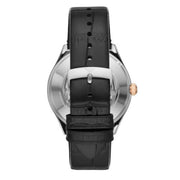 Emporio Armani Zeta Automatic Skeleton Silver Dial Black Leather Strap Watch For Men - AR60018