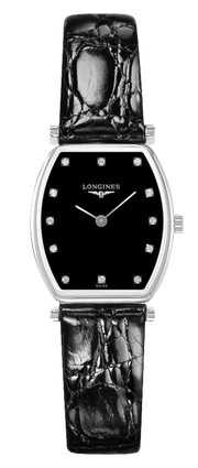 Longines La Grande Classique de Longines Tonneau Black Dial Black Leather Strap Watch for Women - L4.205.4.58.2