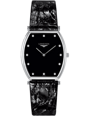 Longines La Grande Classique de Longines Tonneau Black Dial Black Leather Strap Watch for Women - L4.205.4.58.2