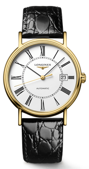 Longines Presence 25.5mm Automatic White Dial Black Leather Strap Watch for Women - L4.921.2.11.2