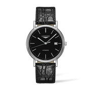 Longines Presence 38.5mm Automatic Black Dial Black Leather Strap Watch for Men - L4.921.4.52.2