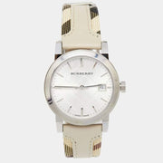 Burberry The City White Dial Beige Leather Strap Watch for Women - BU9132