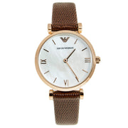Emporio Armani Meccanico Automatic Silver Dial Red Leather Strap Watch For Women - AR60044