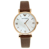 Emporio Armani Meccanico Automatic Silver Dial Red Leather Strap Watch For Women - AR60044
