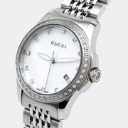 Gucci G Timeless Diamonds Mother of Pearl Dial Silver Mesh Bracelet Watch For Women - YA126508