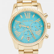 Michael Kors Lexington Chronograph Blue Dial Gold Steel Strap Watch For Women - MK7216