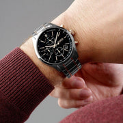 Hugo Boss Grand Prix Chronograph Black Dial Two Tone Steel Strap Watch for Men - 1513473