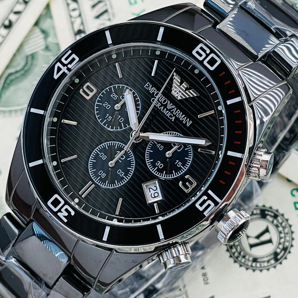 Emporio Armani Black Ceramic Chronograph Black Dial Watch For Men