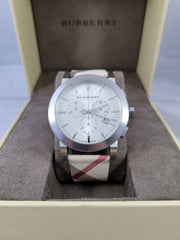 Burberry The City Smoke Dial Checked Brown Leather Strap Watch for Men - BU9358