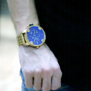 Diesel Mr Daddy Blue Dial Gold Steel Strap Watch For Men - DZ7347