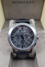Burberry The City Grey Dial Black Leather Strap Watch for Men - BU9359