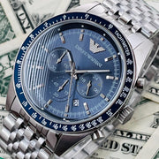 Emporio Armani Sportivo Chronograph Blue Dial Silver Steel Strap Watch For Men - AR6072