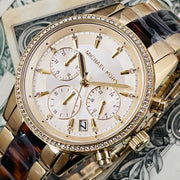 Michael Kors Ritz Chronograph Gold Dial Two Tone Steel Strap Watch for Women - MK6322