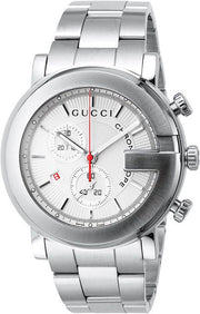 Gucci G Chrono Chronograph White Dial Silver Steel Strap Watch For Men - YA101339