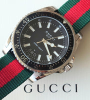 Gucci Dive Black Dial Two Tone NATO Strap Watch For Men - YA136206