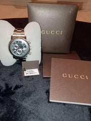 Gucci G Chrono Black Dial Silver Steel Strap Watch For Men - YA101309