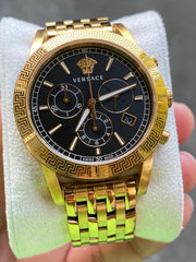 Versace Sport Tech Chronograph Black Dial Gold Steel Strap Watch for Men - VELT00419