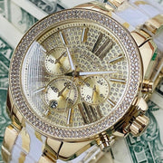 Michael Kors Wren Chronograph Diamonds Gold Dial Two Tone Steel Strap Watch for Women - MK6157