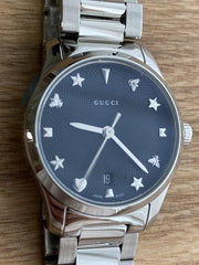 Gucci G Timeless Black Dial Silver Steel Strap Watch For Women - YA126573A